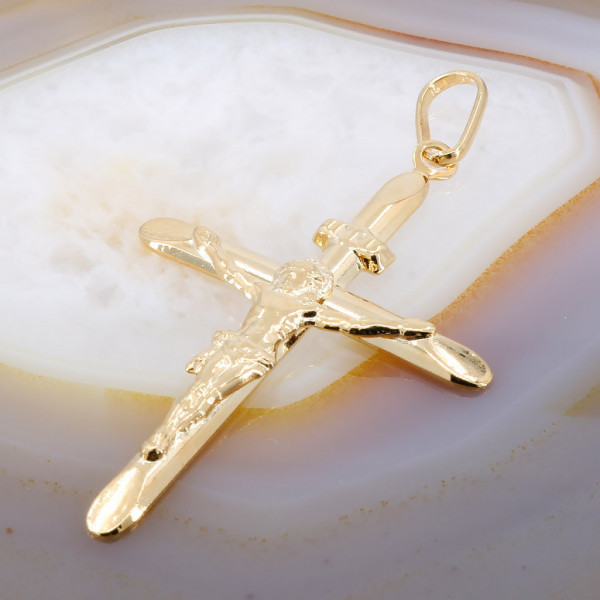 Pandantiv model Cruce cu Isus Placata cu Aur Galben 18K 514