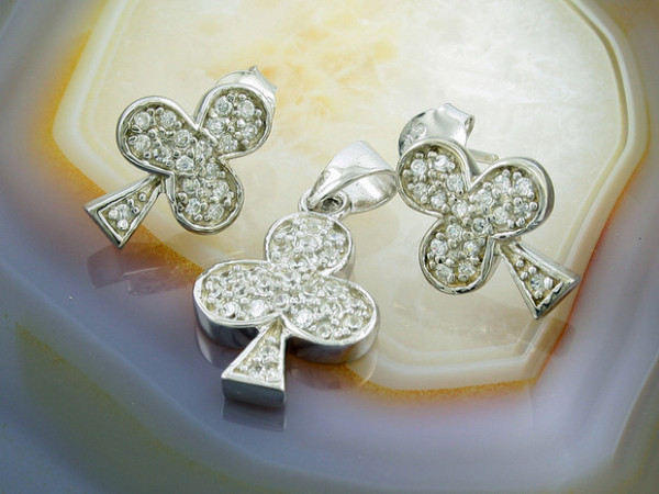 Set de Argint model Trifoi presarat cu Zirconiu, s288