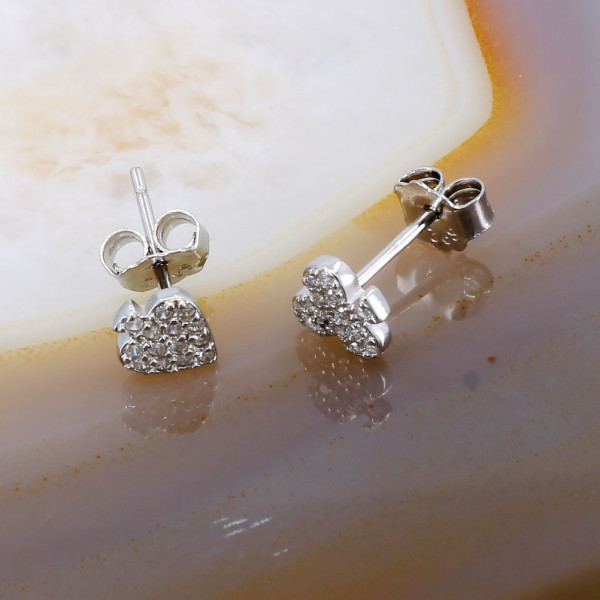 Cercei Asimetrici din Argint 925 model Inima si Trifoi cu Cristale Zirconia cod 3367