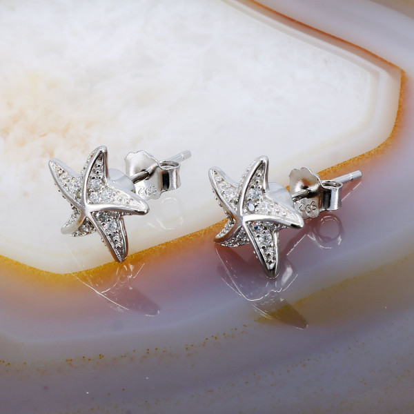 Cercei din Argint 925 model Spinner Stea de Mare cu cristale Zirconia cod 3132