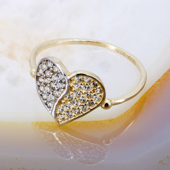 Inel din Aur 14K 585 model Inima cu Cristale Zirconia Alb Clar 293