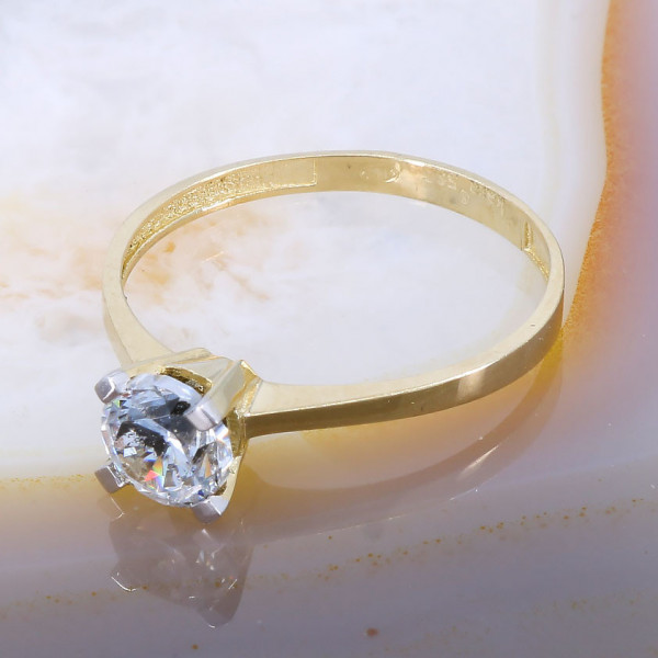 Inel din Aur Galben 14K 585 model Solitaire cu Cristal Zirconia cod 516