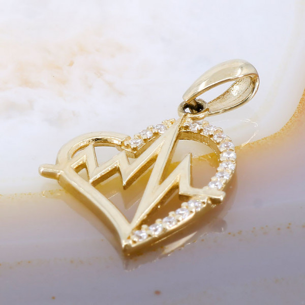 Pandantiv din Aur 14K 585 model Inima Heart Beat cu Cristale Zirconia cod 531