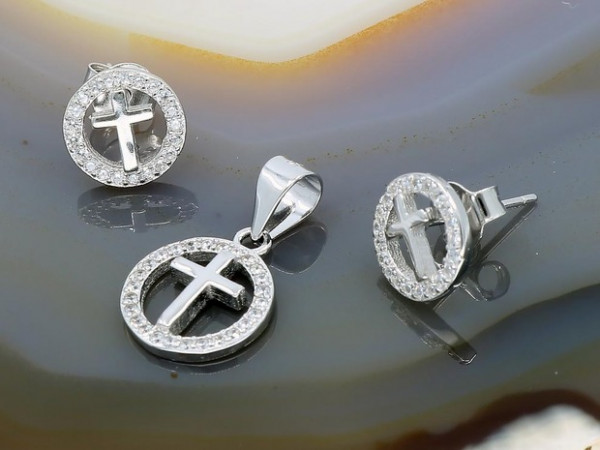 Set de Argint model Cruce cu Cristale Zirconia ags1150