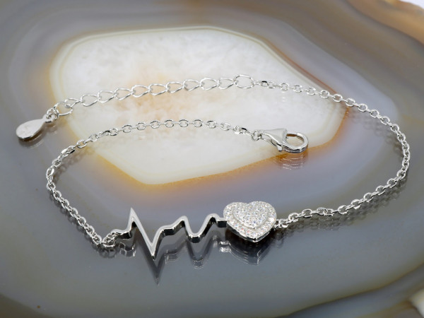 Bratara de Argint model Bataia Inimii, HeartBeat cu Cristale Zirconia 2000