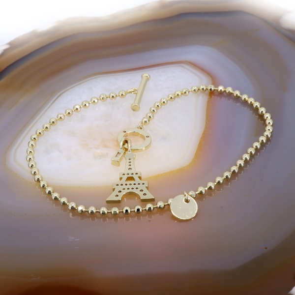 Bratara placata cu Aur model pandantiv Turnul Eiffel cu Cristale c1639
