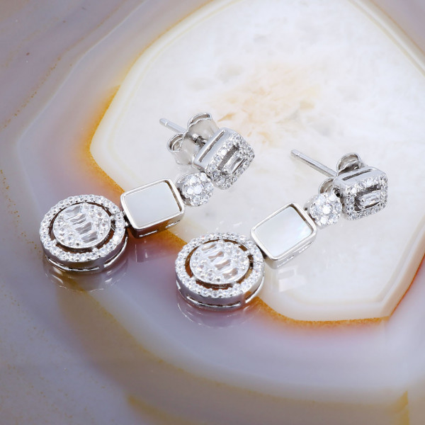 Cercei de Argint 925 model cu Piatra Sidef si Cristale Zirconia cod 3238