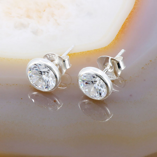 Cercei din Argint 925 Rotunzi cu Cristal Albastru Zirconia cod 3203