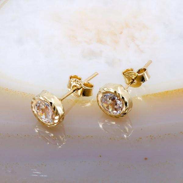 Cercei din Aur 14K 585 rotunzi cu Cristal Zirconia Transparent cod 475