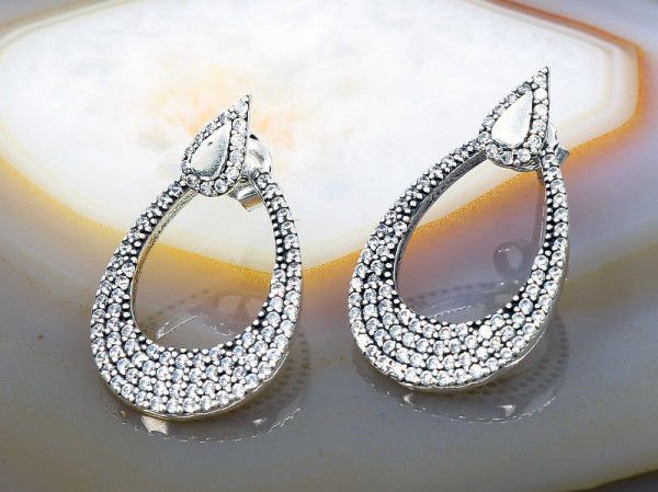 Cercei Eleganti din Argint 925 model Presarat in intregime cu Cristale Zirconia