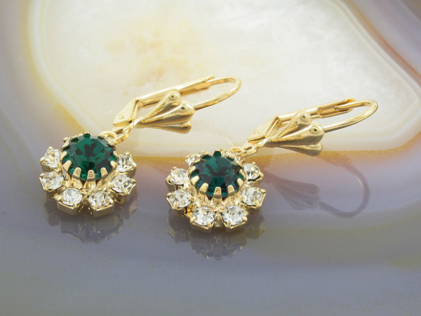 Cercei Placati cu Aur 18k cu Zirconiu Verde Smarald cod 1393