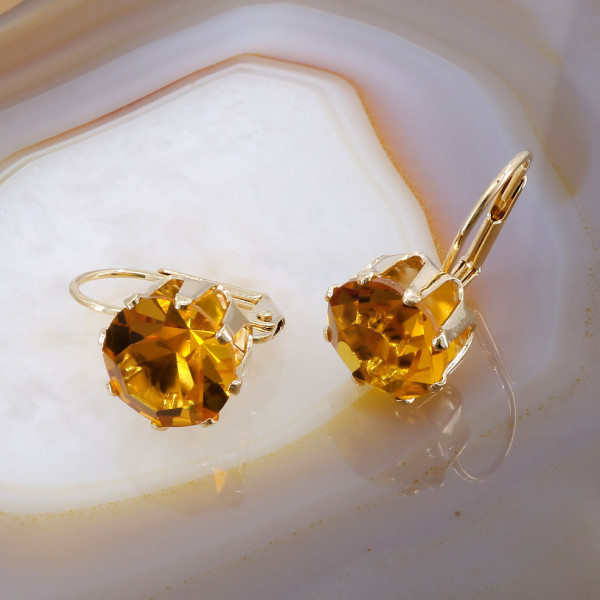Cercei Placati cu Aur Galben 18k model Piatra Galbena cod 3407