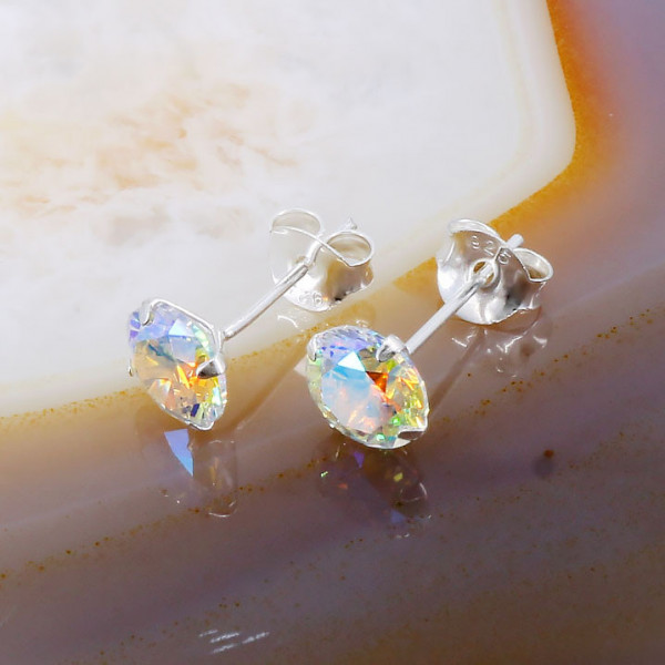 Cercei Rotunzi din Argint 925 cu Cristale SW si Reflexii Multicolore cod 3368