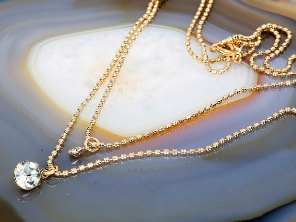 Colier placat cu Aur 18K model doua fire cu Cristal CZ ab955