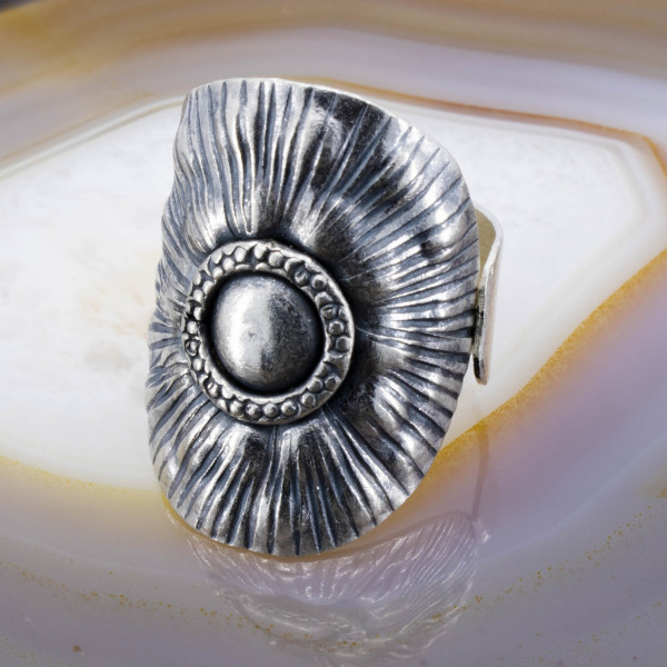Inel de Argint 925 Plat, Mare, Lat model Fantezie Soare 2270