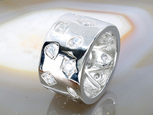 Inel din Argint 925 model Masiv, Lat cu Cristale CZ ai2132