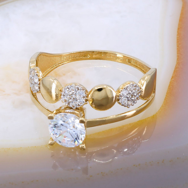 Inel din Aur Galben 14K 585 model Dublu cu Cristale Zirconia cod 517