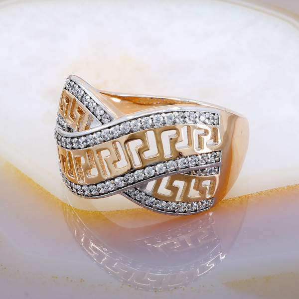 Inel Placat cu Aur Rose si Alb model Grecesc cu Cristale Zirconia cod 1516