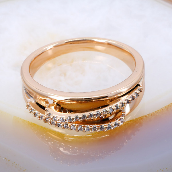 Inel Placat cu Aur Roze model Fantezie cu Cristale Zirconia Transparente i1422