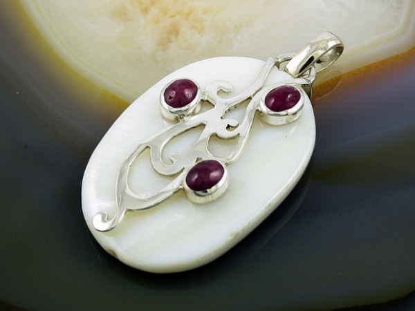 Pandantiv cu Agate si Sidef, din Argint 925, cod 261