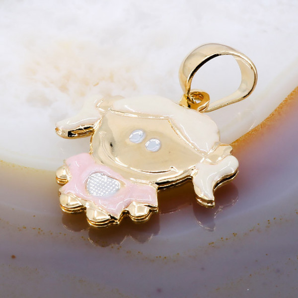 Pandantiv Fetita decorat cu Email Roz Placat cu Aur Galben 18K 531