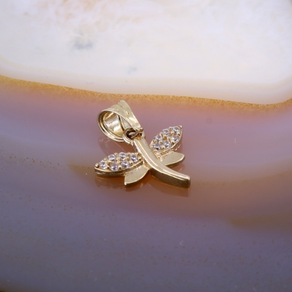 Pandantiv Libelula marime Medie din Aur Galben 14K 585 cu Cristale Zirconia c822