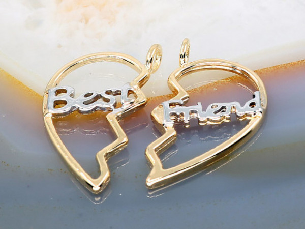 Pandantiv Placat cu Aur model Doua Inimi Separate Best Friend 488