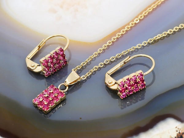 Set cu Cristale culoare Roz Placat cu Aur 18K pls319