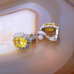 Cercei din Argint cu Prindere Clips completati cu Cristal Galben Zirconia c4297 - Img 2