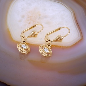 Cercei Placati cu Aur model Floricica cu Cristal Zircon Alb Clar c4076