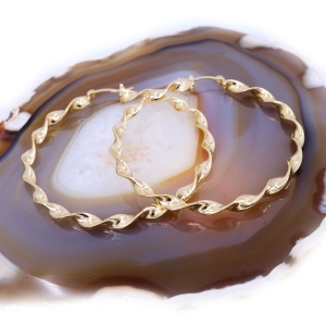 Cercei Rasuciti Rotunzi creole mari 6cm placati cu aur 18K c4197