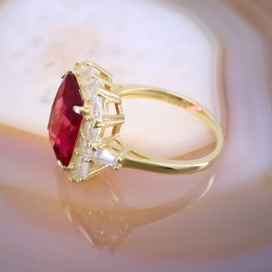 Inel de argint 925 placat cu aur model elegant cu cristal emerald cut rose c3305 - Img 2