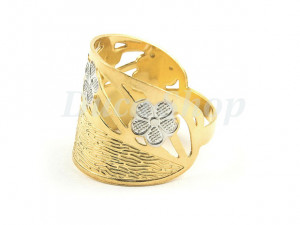 Inel Placat cu Aur Galben si Alb 18k model Floral 684