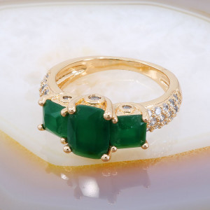 Inel Placat cu Aur Rose model Pietre Verzi si Cristale Zirconia cod 1517