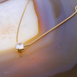 Lant Clasic Placat cu Aur Galben cu pandantiv Rotund Cristal Zirconia c1194