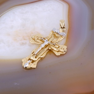 Pandantiv Cruce cu Isus din Aur Galben si Alb 14K 585 c838