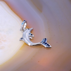 Pandantiv Delfin din Argint cu cristale zirconia Albastre c1338