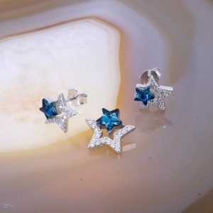 Set din Argint forma de Stea cu Cristale Albastre c1662