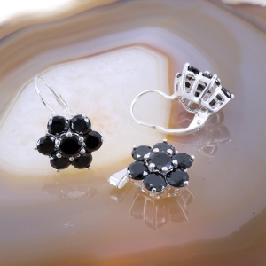 Bijuterie Set din Argint model Floare cu cristale Negre c1674 - Img 2
