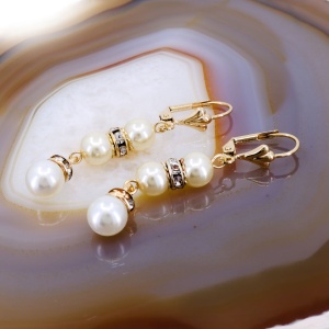 Cercei Eleganti Placati cu Aur Galben model Sirag de Perle cu Cristale c3728