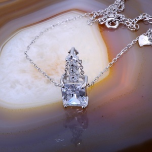 Colier din argint cu pandantiv Emerald Cut Cristal Zirconia c1644 - Img 2