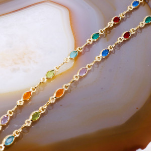 Colier placat cu Aur Galben 18K cu Cristale Multicolore c1128