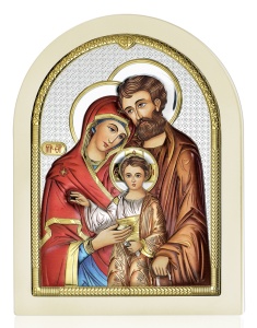 Icoana Sfânta Familie Color Placata cu Argint 16.5x21.5 cm rama Alba tip Arcada