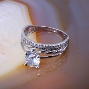 Inel Double Solitaire din Argint 925 presarat cu Cristale Albe c3027