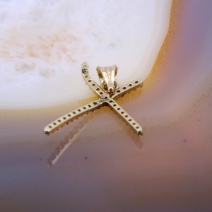 Pandantiv din Aur Galben 14K 585 Cruce Stilizata cu Cristale Zirconia au839 - Img 2