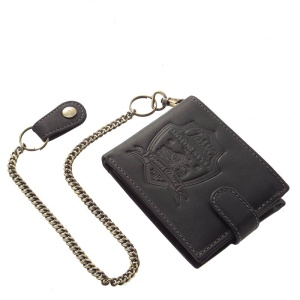 Portofel Barbati piele Naturala Negru Motor Style Classic cu lant detasabil si RFID Protect