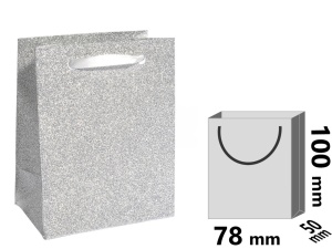 Punga Mica din Hartie - Carton Culoare Argintiu Sclipici Stralucitor c24370