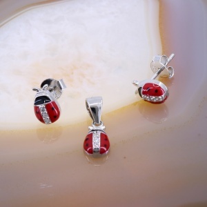 Set Buburuza Rosie din Argint cu Cristale Zirconia c1707