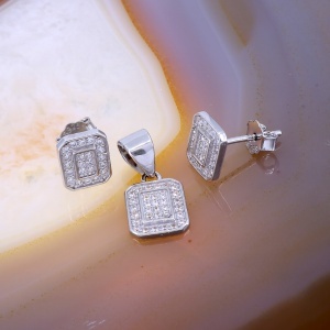 Set Dreptiunghiular din Argint cu Cristale Zirconia c1737