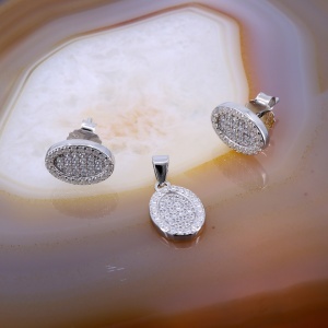 Set Oval din Argint cu Cristale Zirconia Albe Stralucitoare c1685